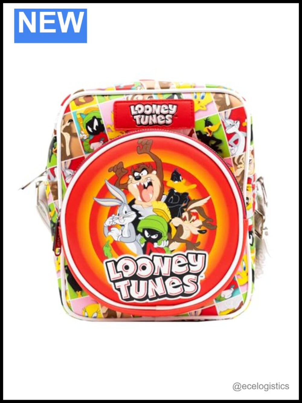 Looney Tunes Vegan Leather Crossbody Bag with Zip Pockets, Adjustable Strap